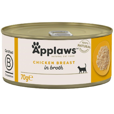APPLAWS Natural – conservă hrană umedă complementară pentru pisici, piept de pui în supă, 70 g
